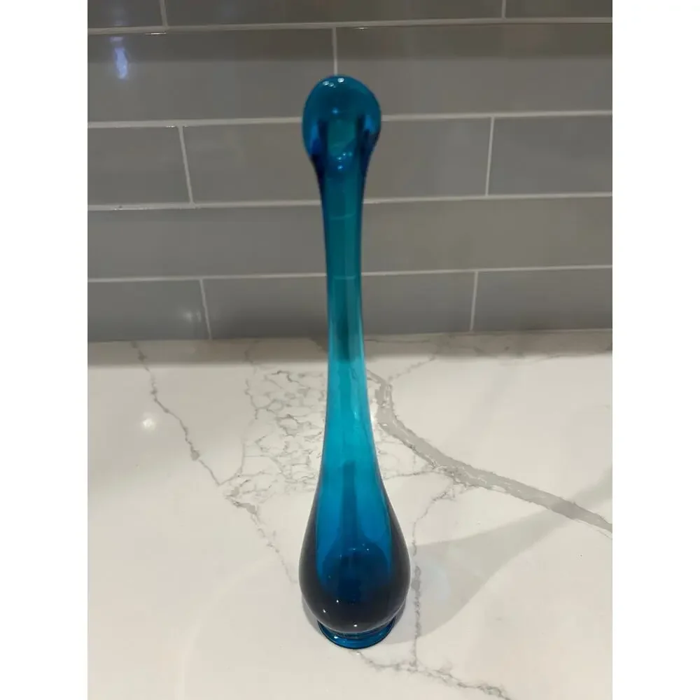 Mid-Century Modern‎ Viking Blue Swung Art Glass Vase- Quantity 2 Excellent Cond